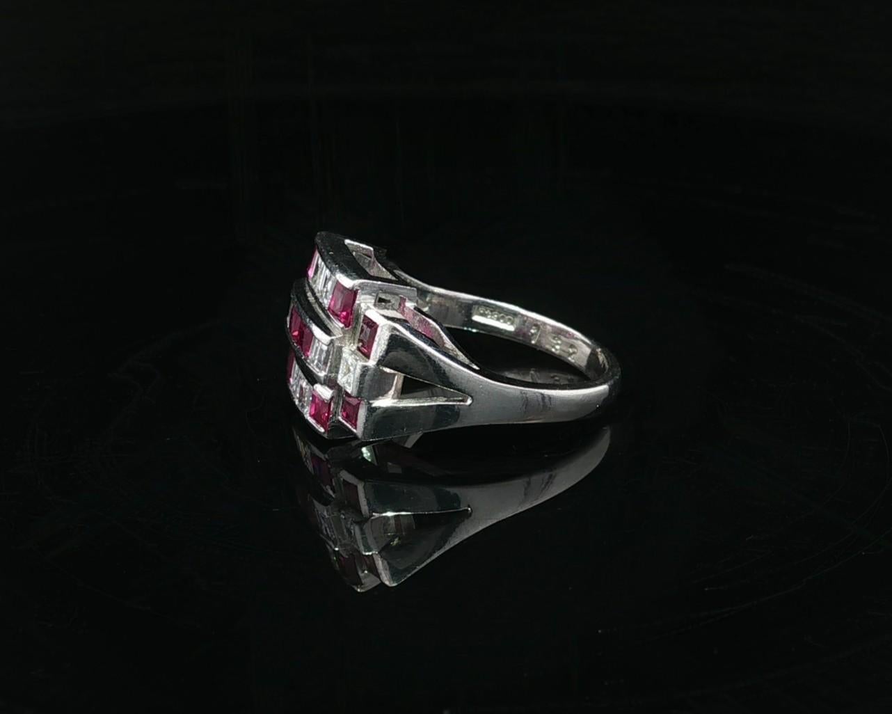 Vintage Platinum 2.11ctw Square Step Cut Channel Set Ruby & Diamond Wide Ring en vente 8