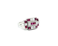 Vintage Platinum 2.11ctw Square Step Cut Channel Set Ruby & Diamond Wide Ring