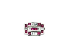 Vintage Platinum 2.11ctw Square Step Cut Channel Set Ruby & Diamond Wide Ring