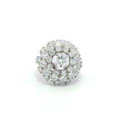 Vintage Platinum 2.14ctw GIA Fiery Round Cut Diamond Cluster Tiered Ring