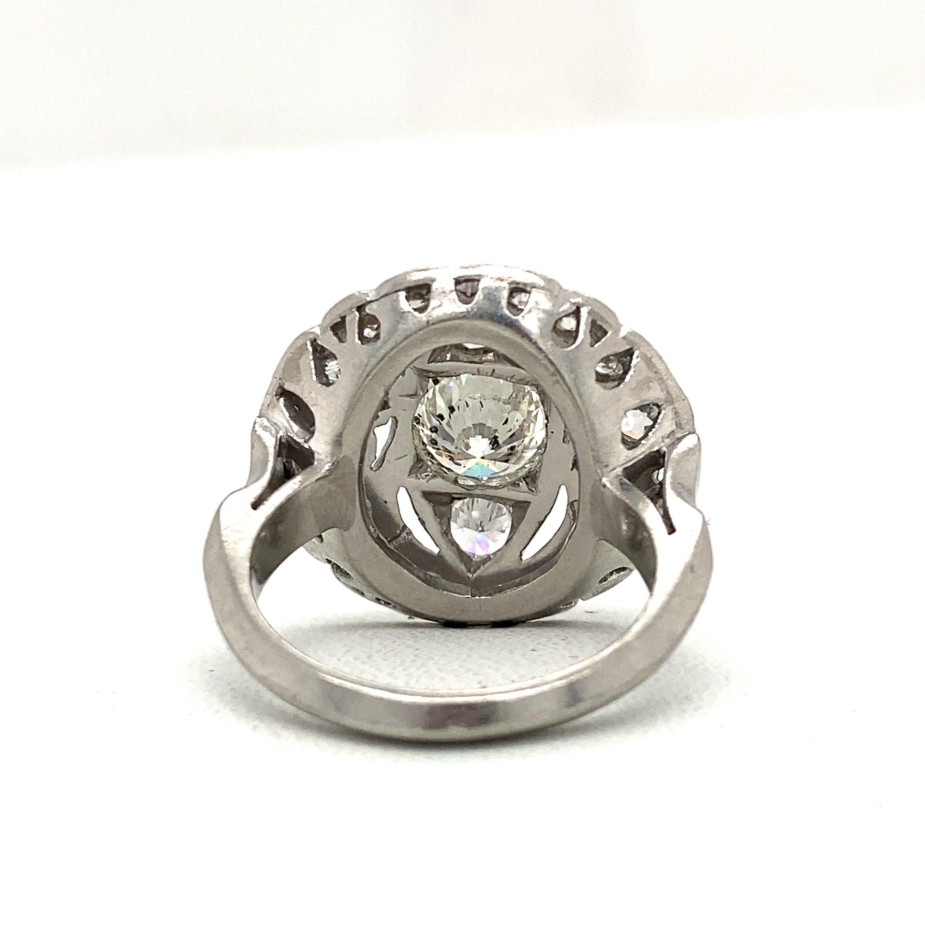 Women's Vintage Platinum 2.15CT Diamond Cocktail Ring For Sale
