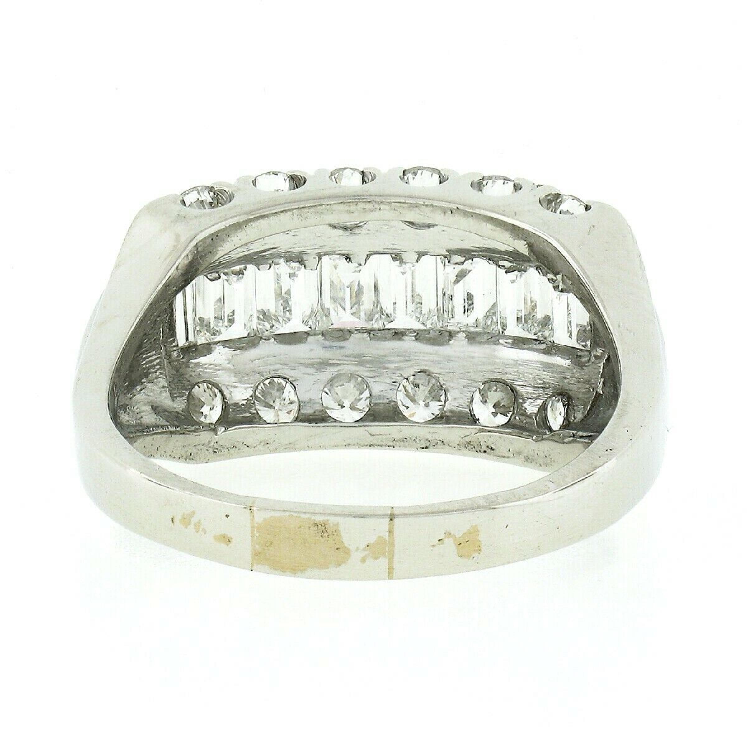 Vintage Platinum 2.15ctw Channel Baguette & Round Diamond 3 Row Wide Band Ring 4