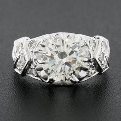 Vintage Platinum 2.15ctw GIA Round Prong Set Diamond w/ Accents Engagement Ring