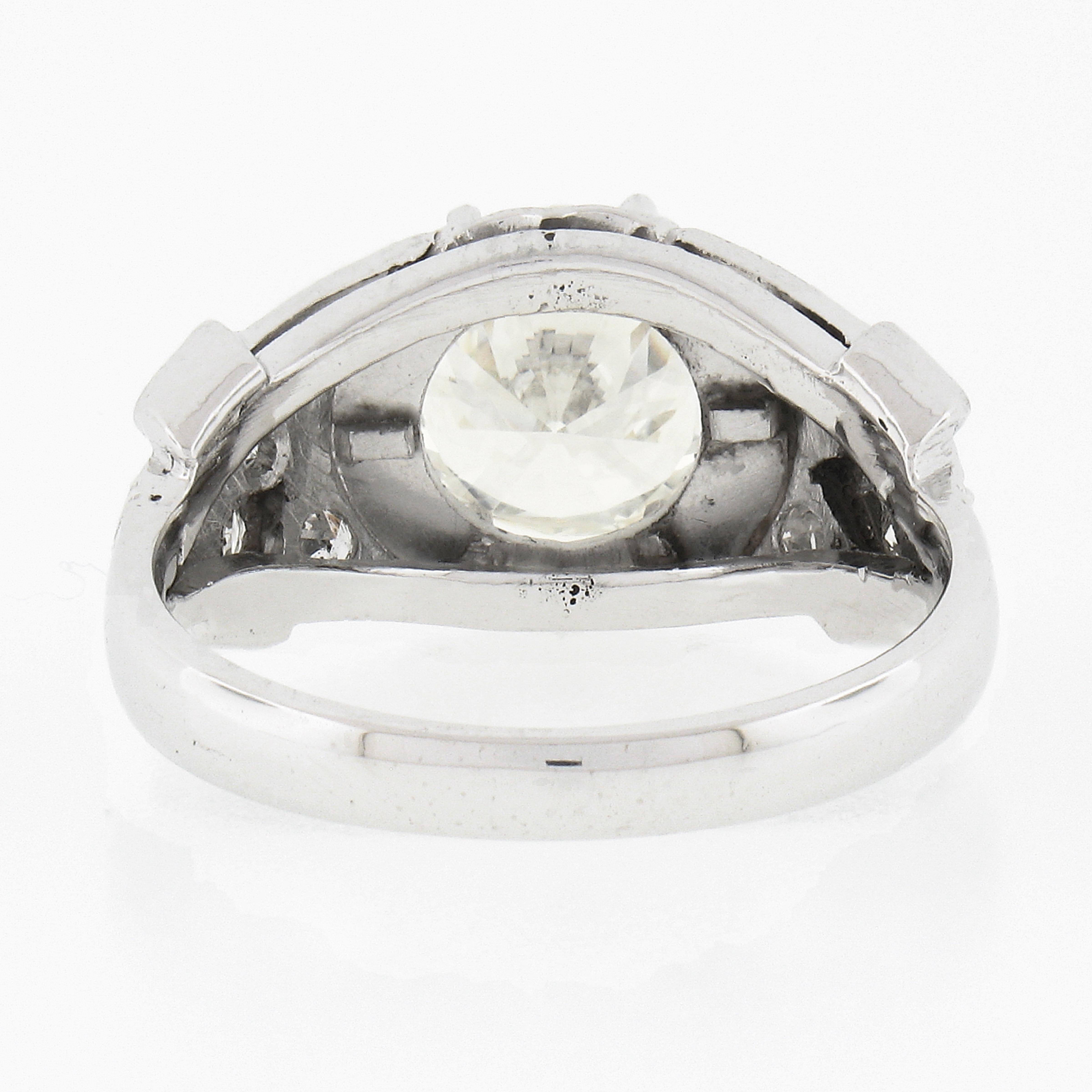 Vintage Platinum 2.15ctw GIA Round Prong Set Diamond w/ Accents Engagement Ring For Sale 1