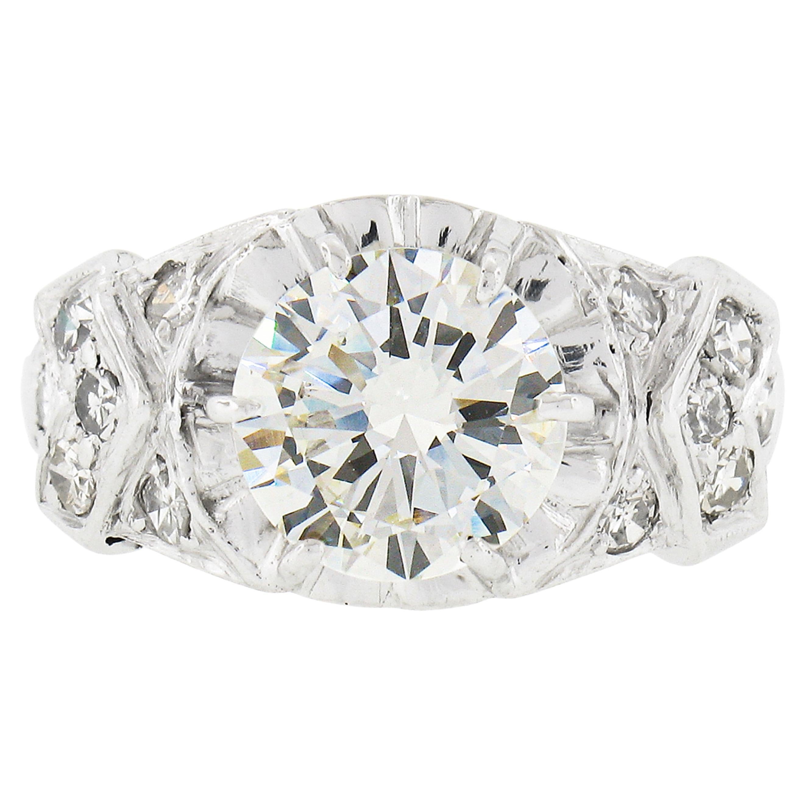 Vintage Platinum 2.15ctw GIA Round Prong Set Diamond w/ Accents Engagement Ring