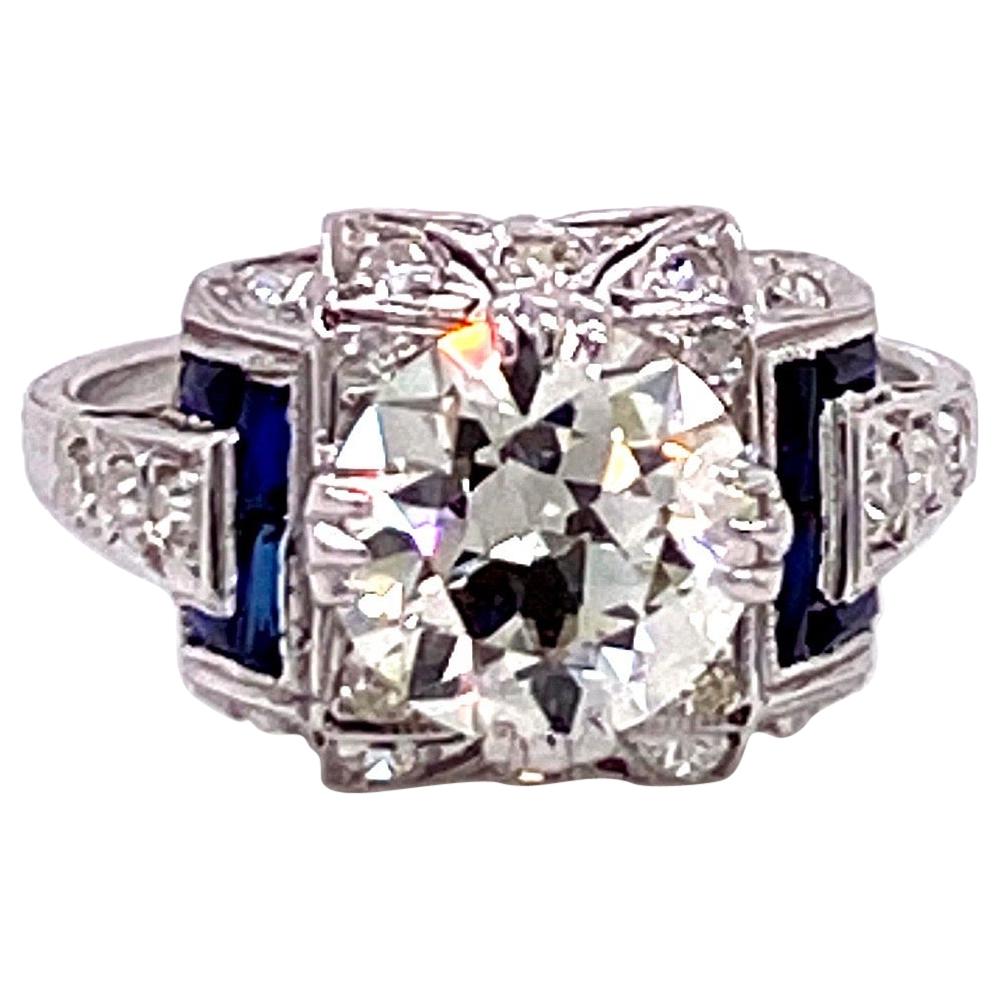 Vintage Platinum 2.23 Carat Diamond Art Deco Engagement Ring For Sale