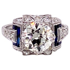 Bague de fiançailles Art déco vintage en platine avec diamants de 2,23 carats