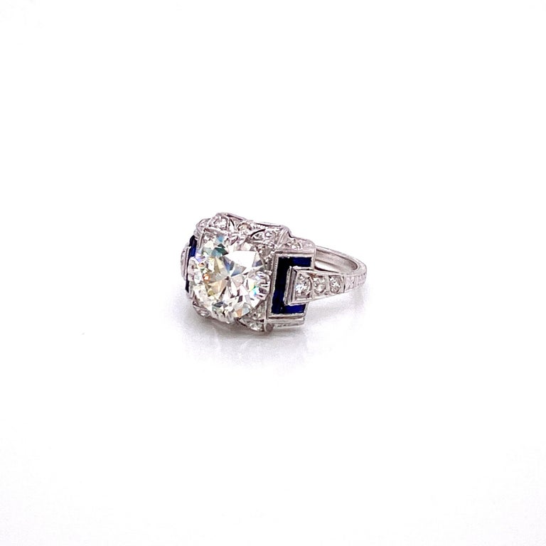Old European Cut Vintage Platinum 2.23 Carat Diamond Art Deco Engagement Ring For Sale