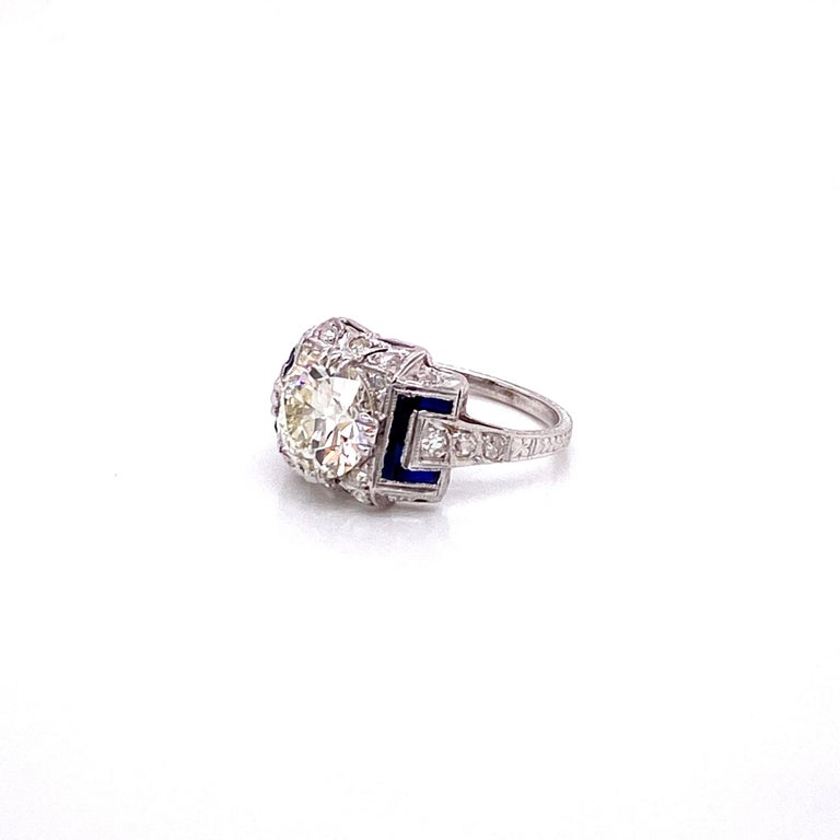 Vintage Platinum 2.23 Carat Diamond Art Deco Engagement Ring In Good Condition For Sale In Boston, MA