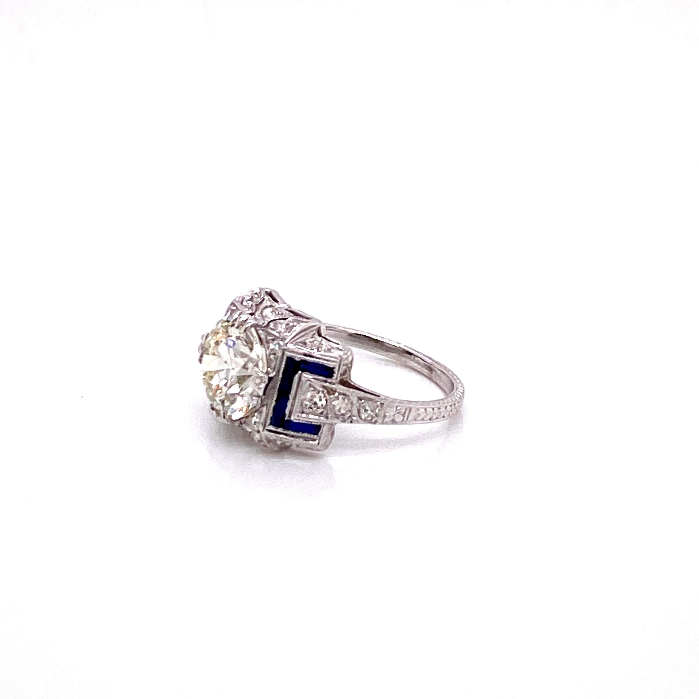Old European Cut Vintage Platinum 2.23 Carat Diamond Art Deco Engagement Ring