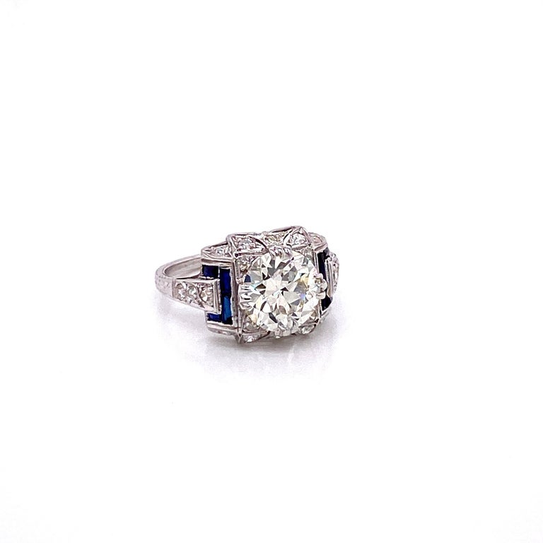 Vintage Platinum 2.23 Carat Diamond Art Deco Engagement Ring For Sale 1