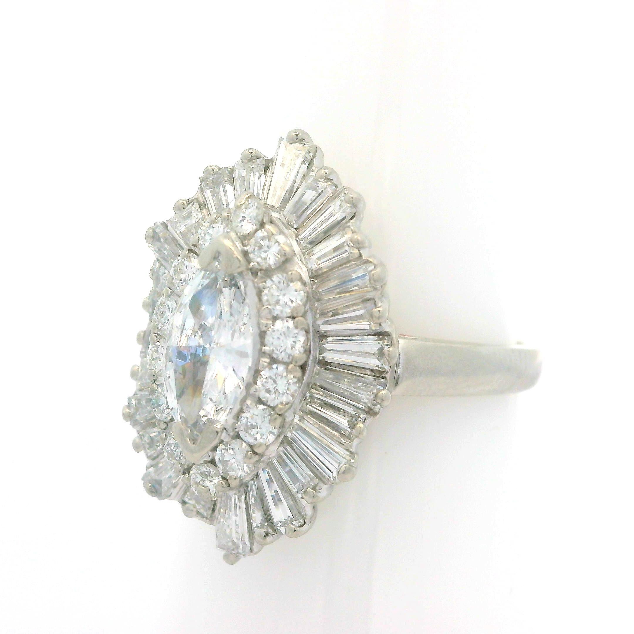 Vintage Platinum 2.43ctw Marquise Diamond Ballerina Ring Pendant Ringdant 5