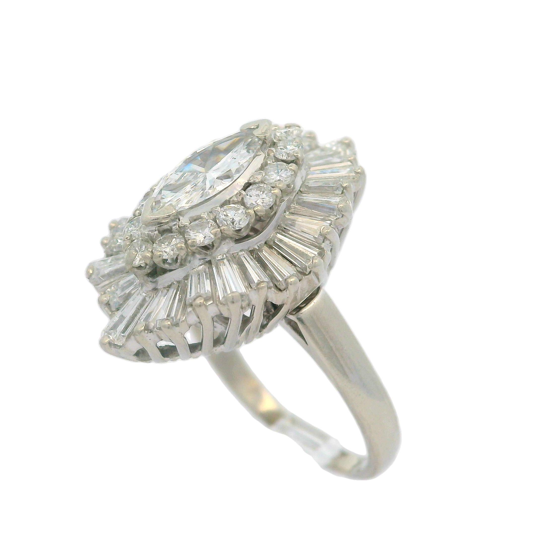 Vintage Platinum 2.43ctw Marquise Diamond Ballerina Ring Pendant Ringdant 6