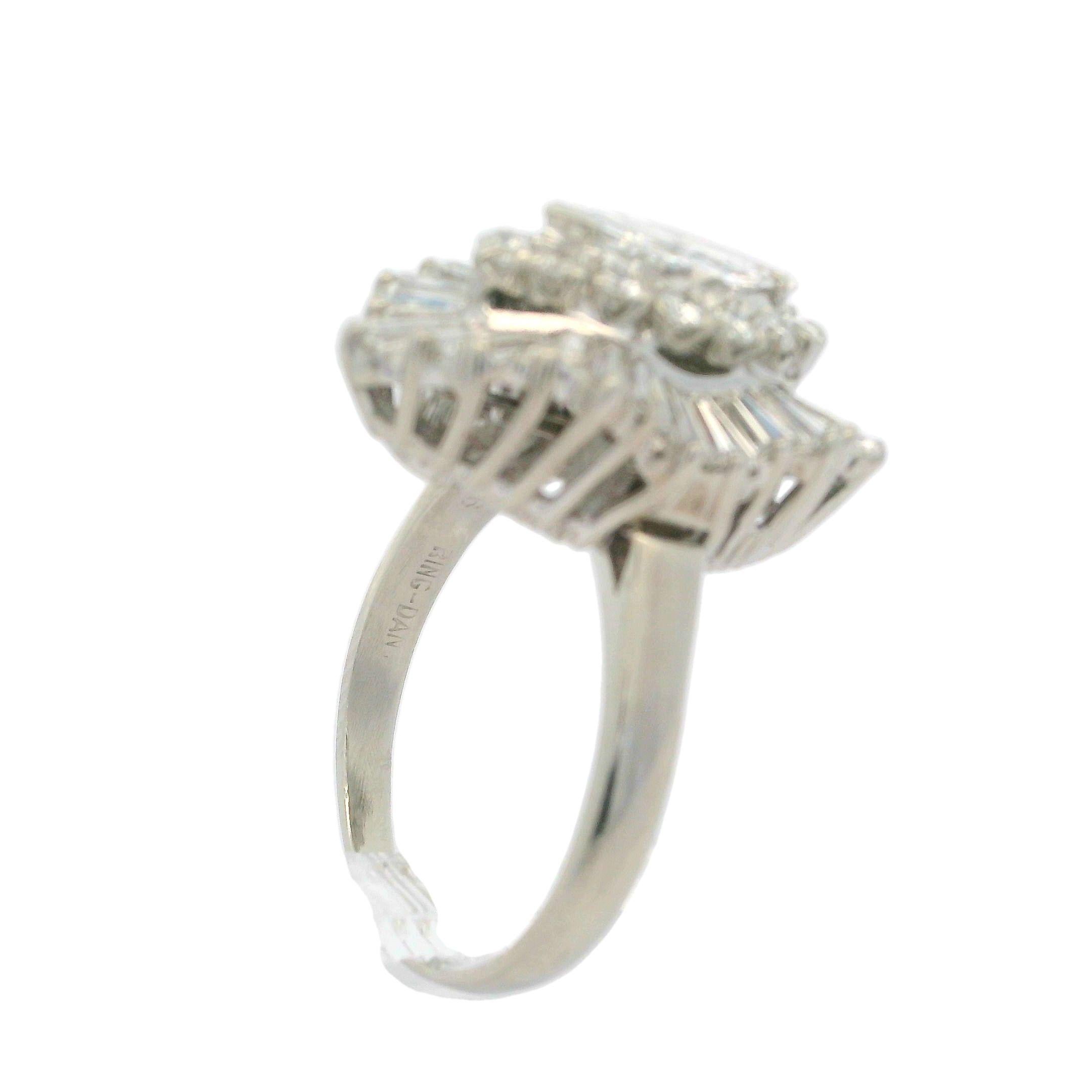 Vintage Platinum 2.43ctw Marquise Diamond Ballerina Ring Pendant Ringdant 9