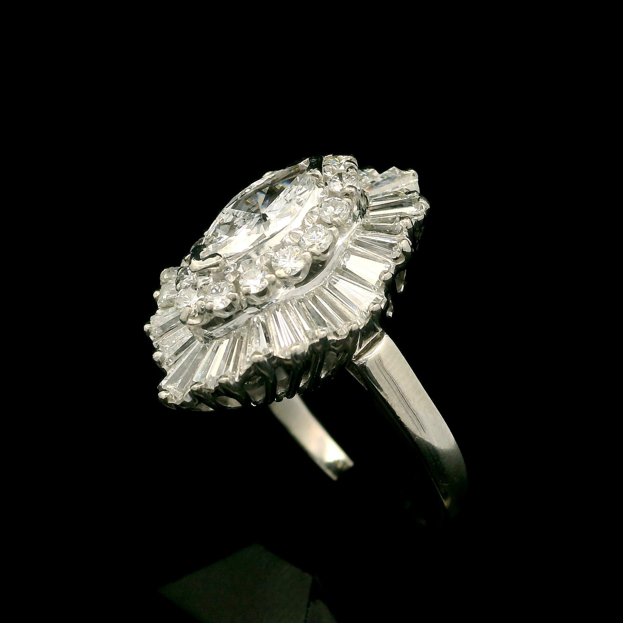Vintage Platinum 2.43ctw Marquise Diamond Ballerina Ring Pendant Ringdant 2