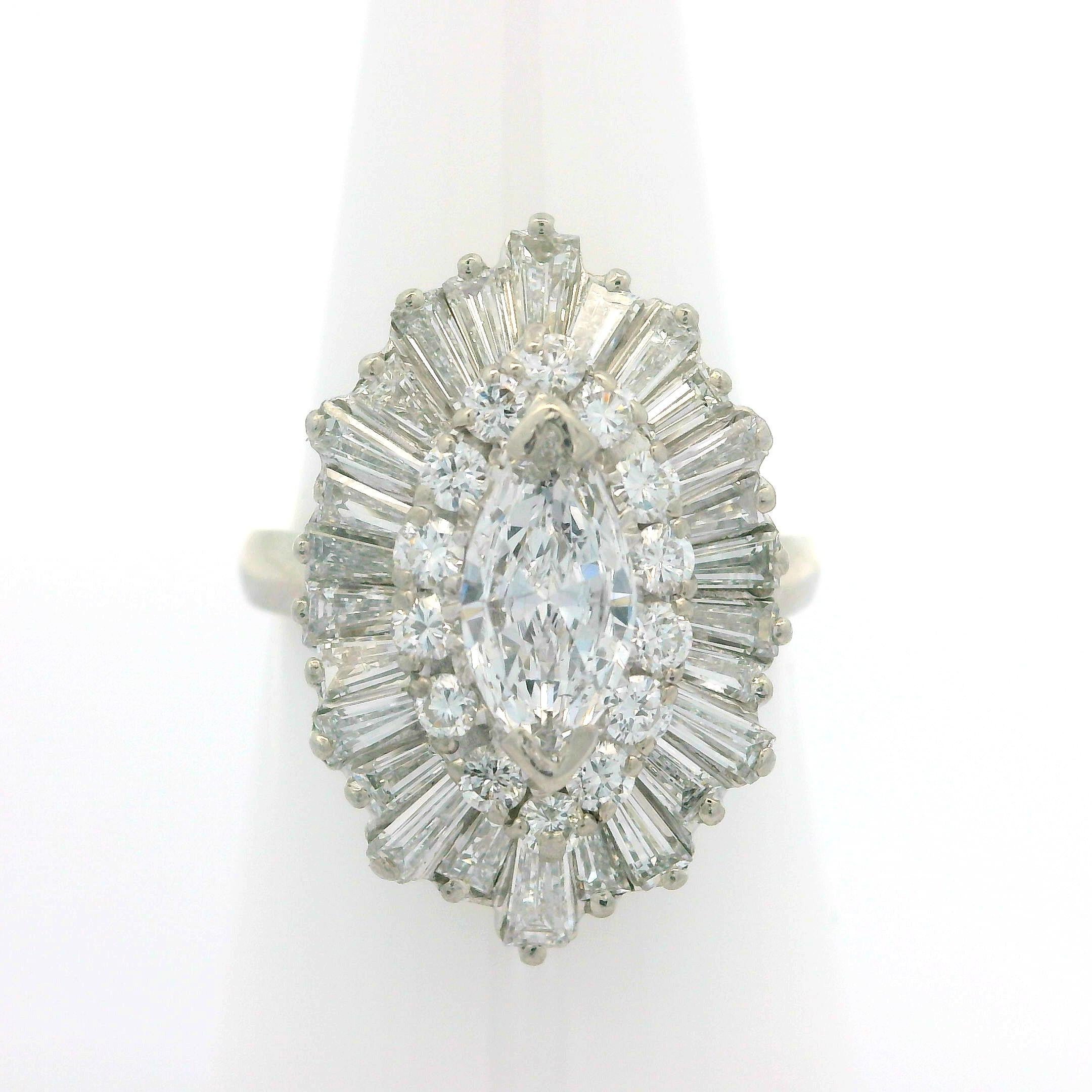 Vintage Platinum 2.43ctw Marquise Diamond Ballerina Ring Pendant Ringdant 3