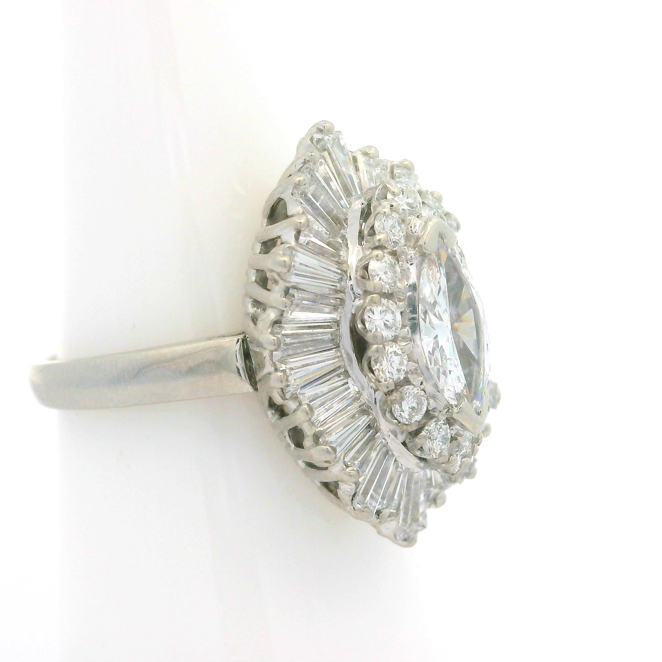 Vintage Platinum 2.43ctw Marquise Diamond Ballerina Ring Pendant Ringdant 4