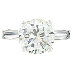 Vintage Platinum 2.4ct GIA Round Diamond Solitaire Baguette Side Engagement Ring