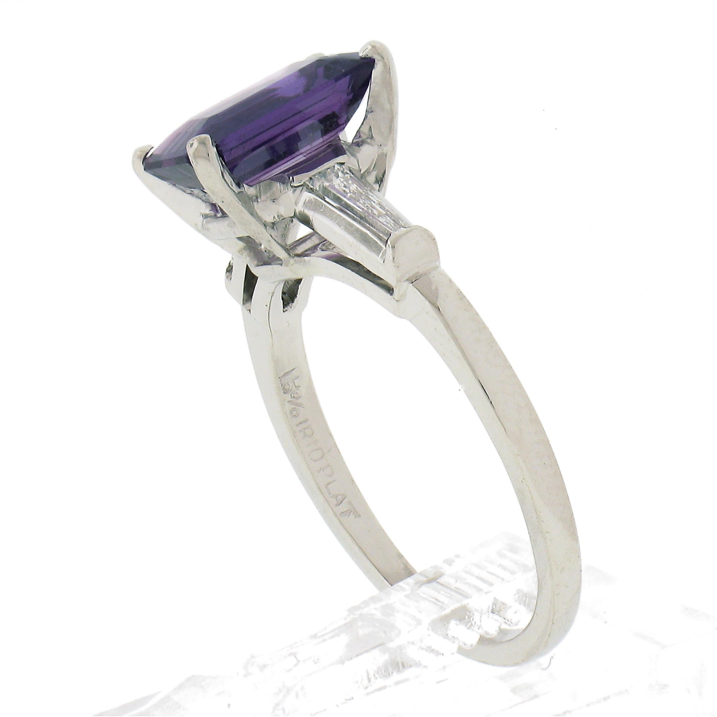 Vintage Platinum 2.4ctw GIA NO HEAT Purple Sapphire & Diamond Engagement Ring For Sale 5