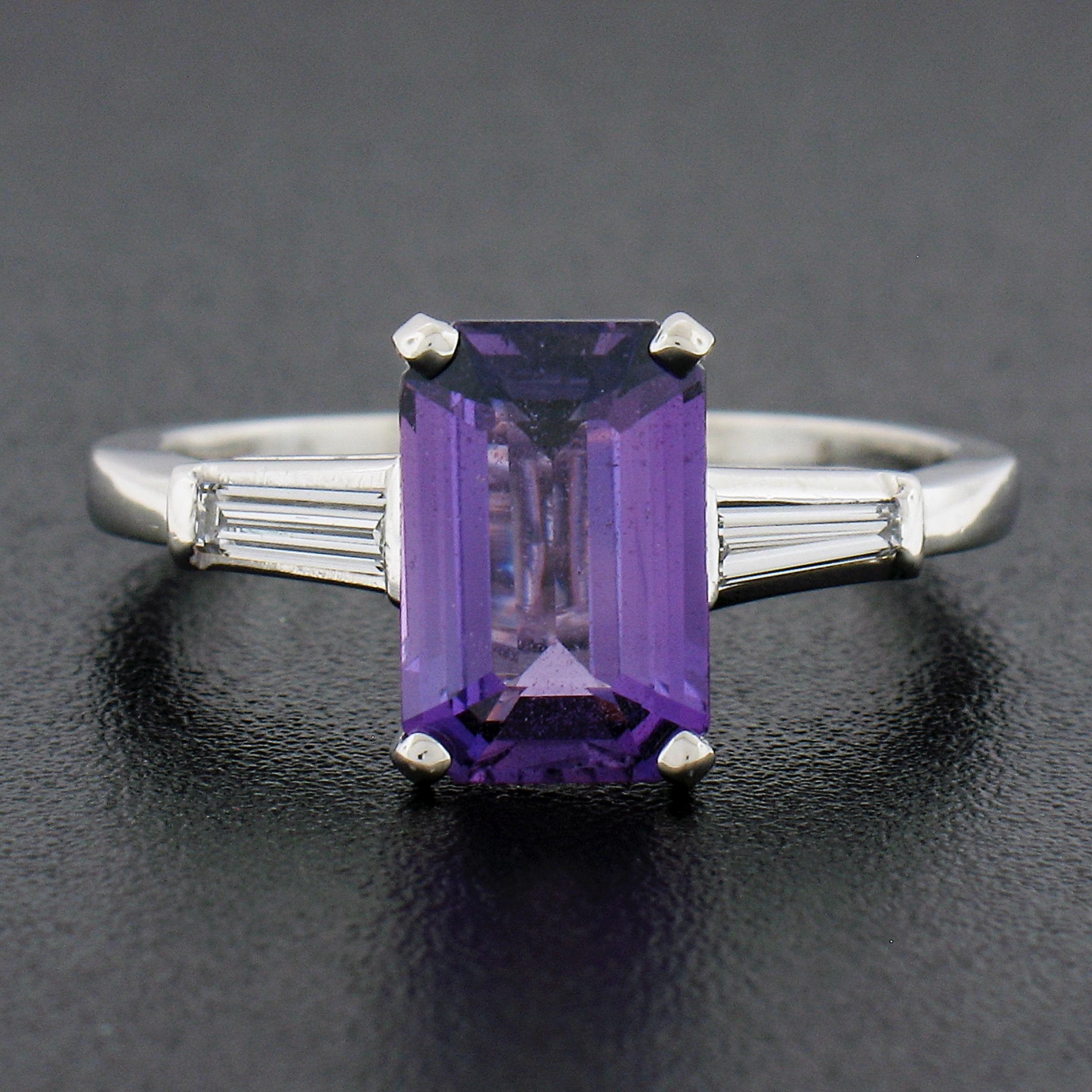 Vintage Platinum 2.4ctw GIA NO HEAT Purple Sapphire & Diamond Engagement Ring In Excellent Condition For Sale In Montclair, NJ