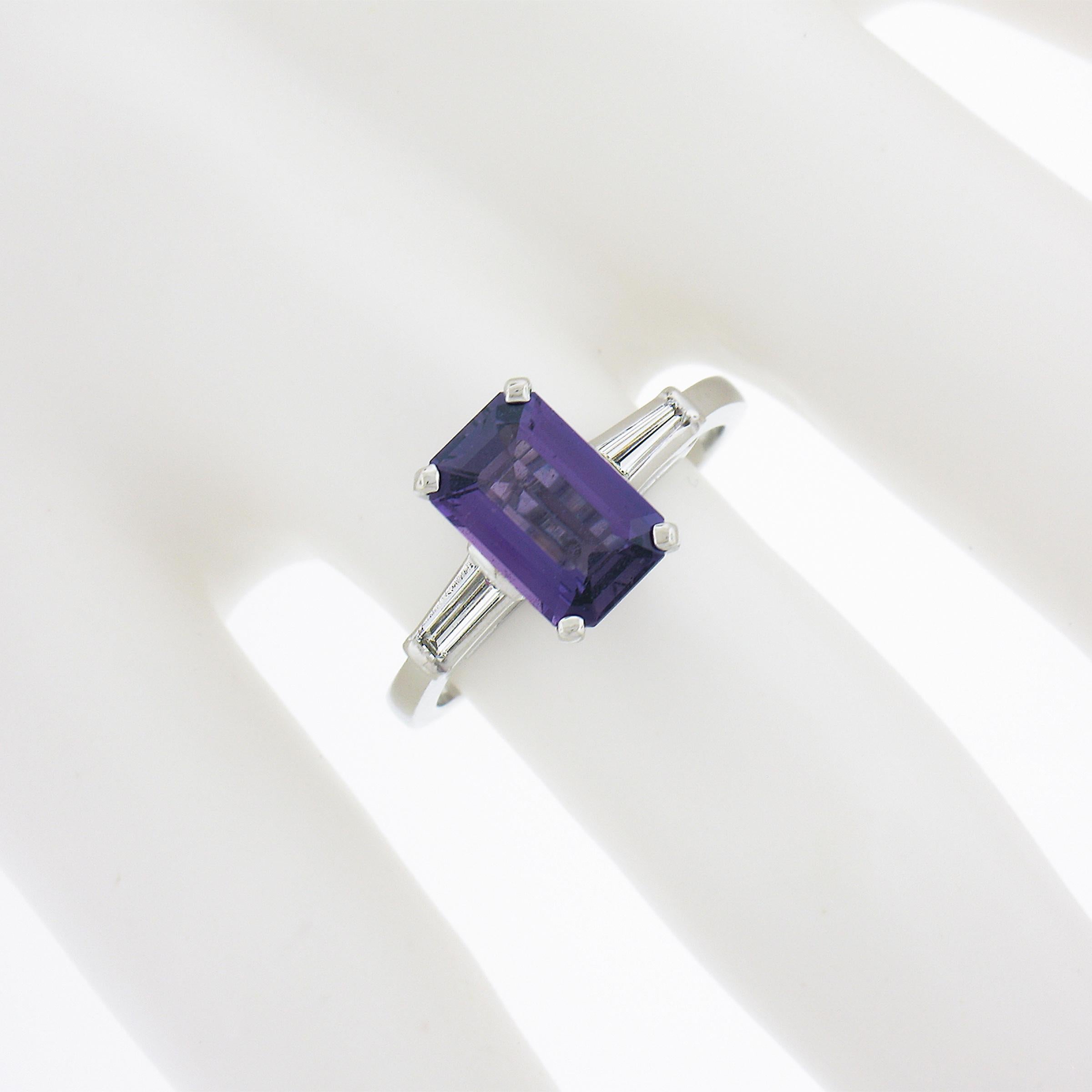 Bague de fiançailles vintage en platine avec saphir violet non chauffé de 2,4 carats certifié GIA et diamants Pour femmes en vente