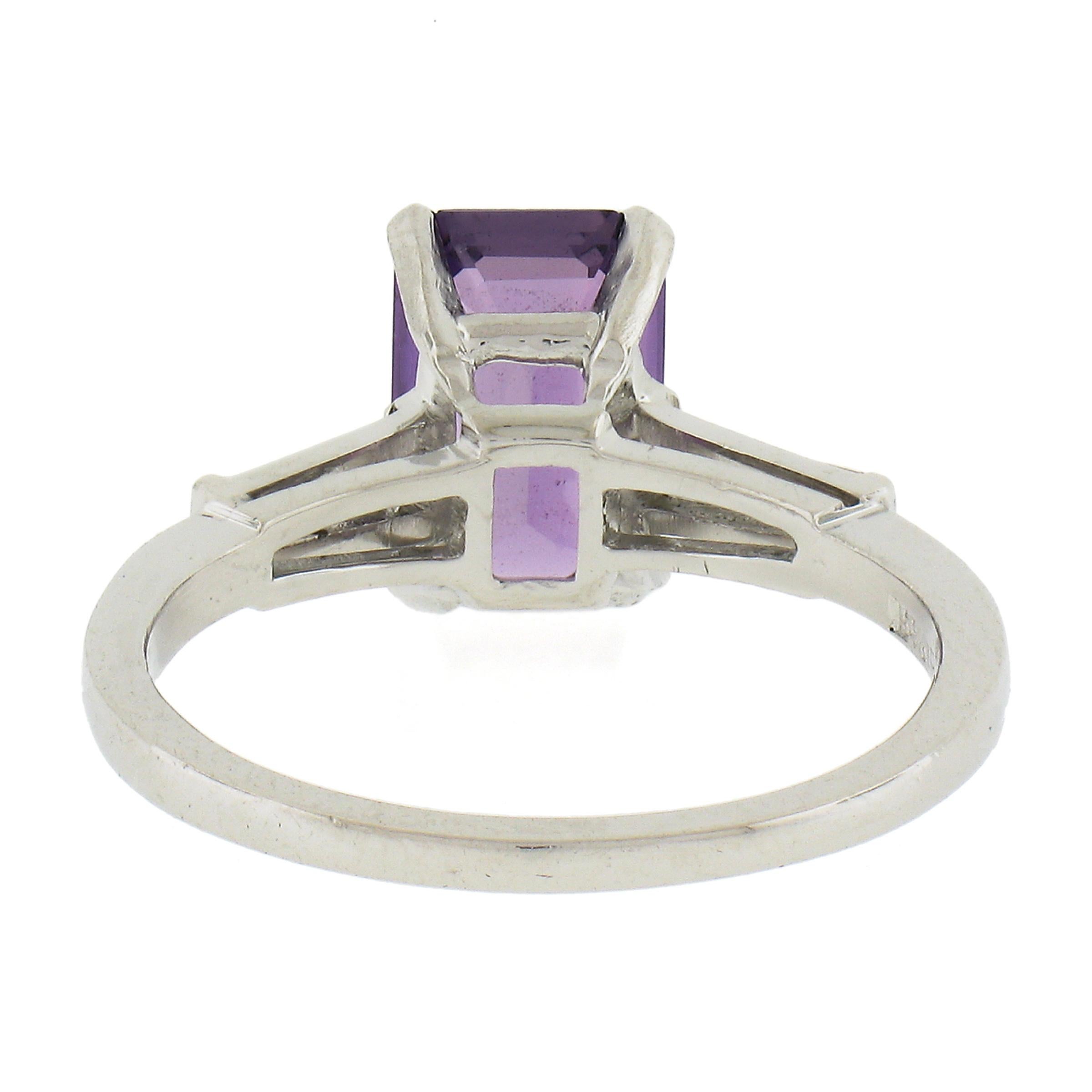 Vintage Platinum 2.4ctw GIA NO HEAT Purple Sapphire & Diamond Engagement Ring For Sale 3