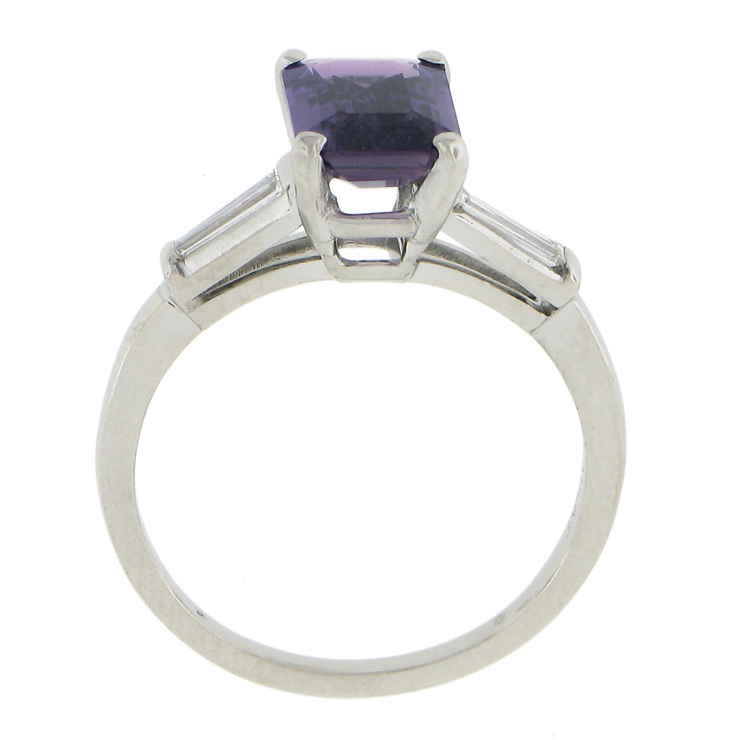 Vintage Platinum 2.4ctw GIA NO HEAT Purple Sapphire & Diamond Engagement Ring For Sale 4