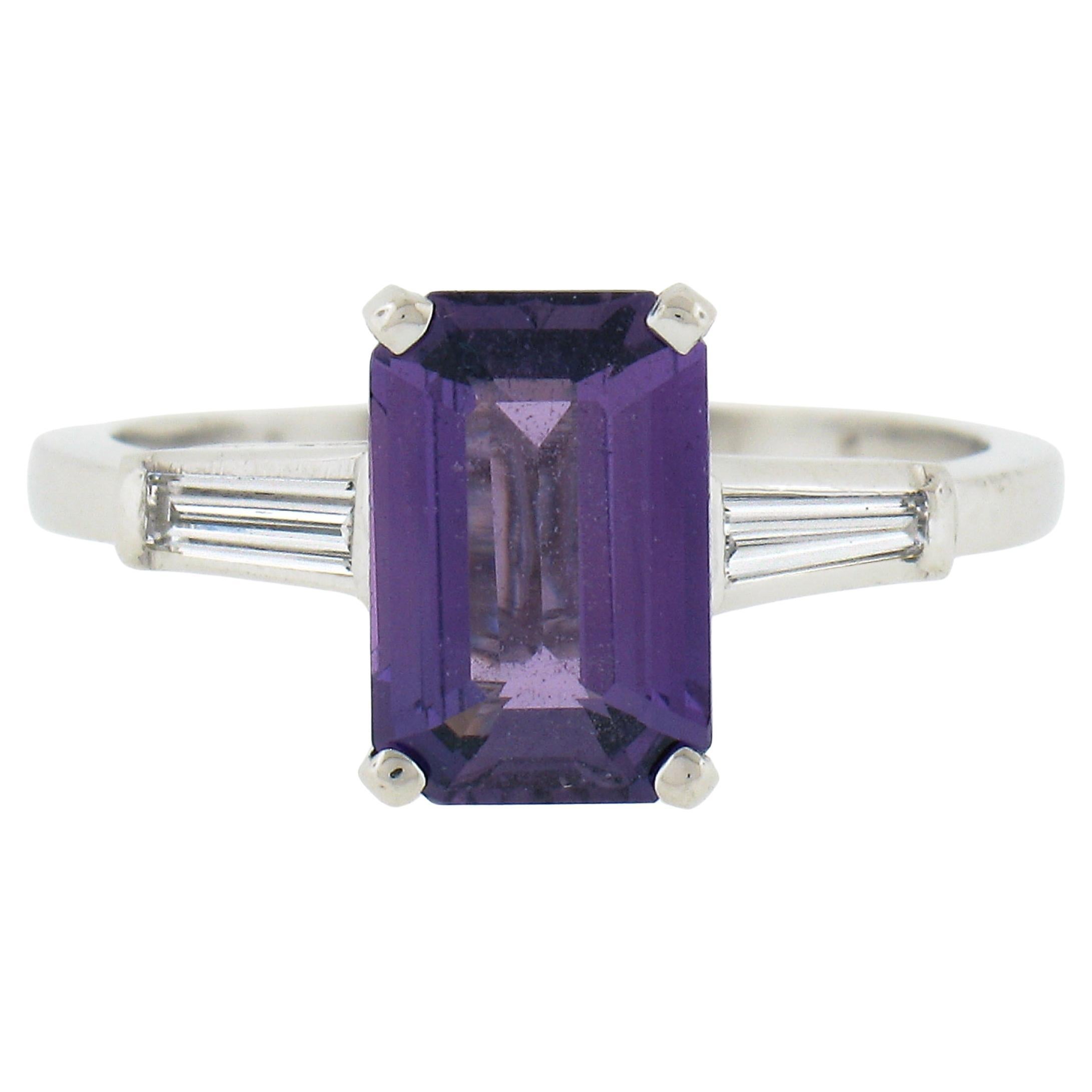 Bague de fiançailles vintage en platine avec saphir violet non chauffé de 2,4 carats certifié GIA et diamants