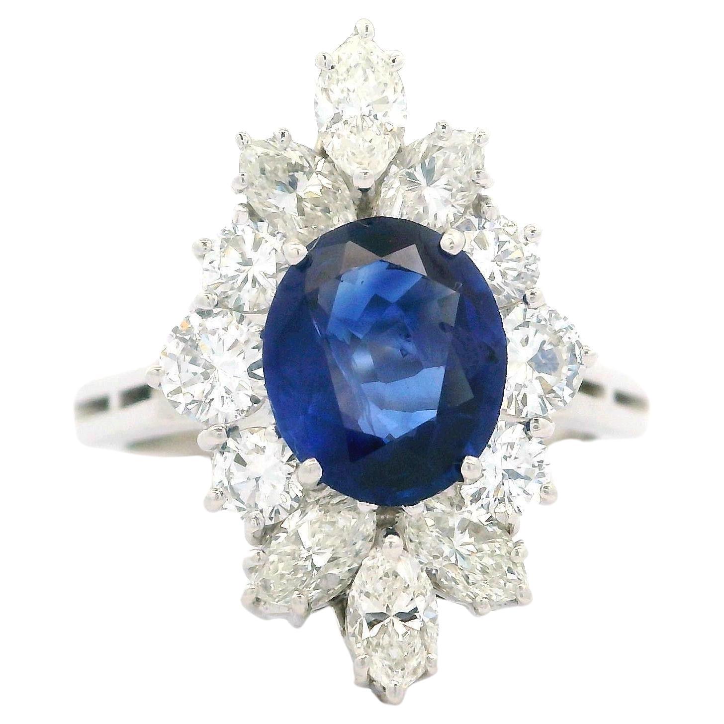 Vintage Platinum 2.4ctw GIA Royal Blue Sapphire & Diamond Geometric Shank Ring