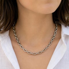 Vintage Platinum 25" Long 6.8mm Wide Anchor Cable Link Heavy Chain Necklace