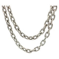 Vintage Platinum 25" Long 6.8mm Wide Anchor Cable Link Heavy Chain Necklace