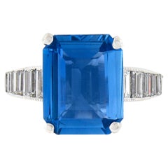 Retro Platinum 2.51ct GIA No Heat Emerald Cut Sapphire Diamond Engagement Ring