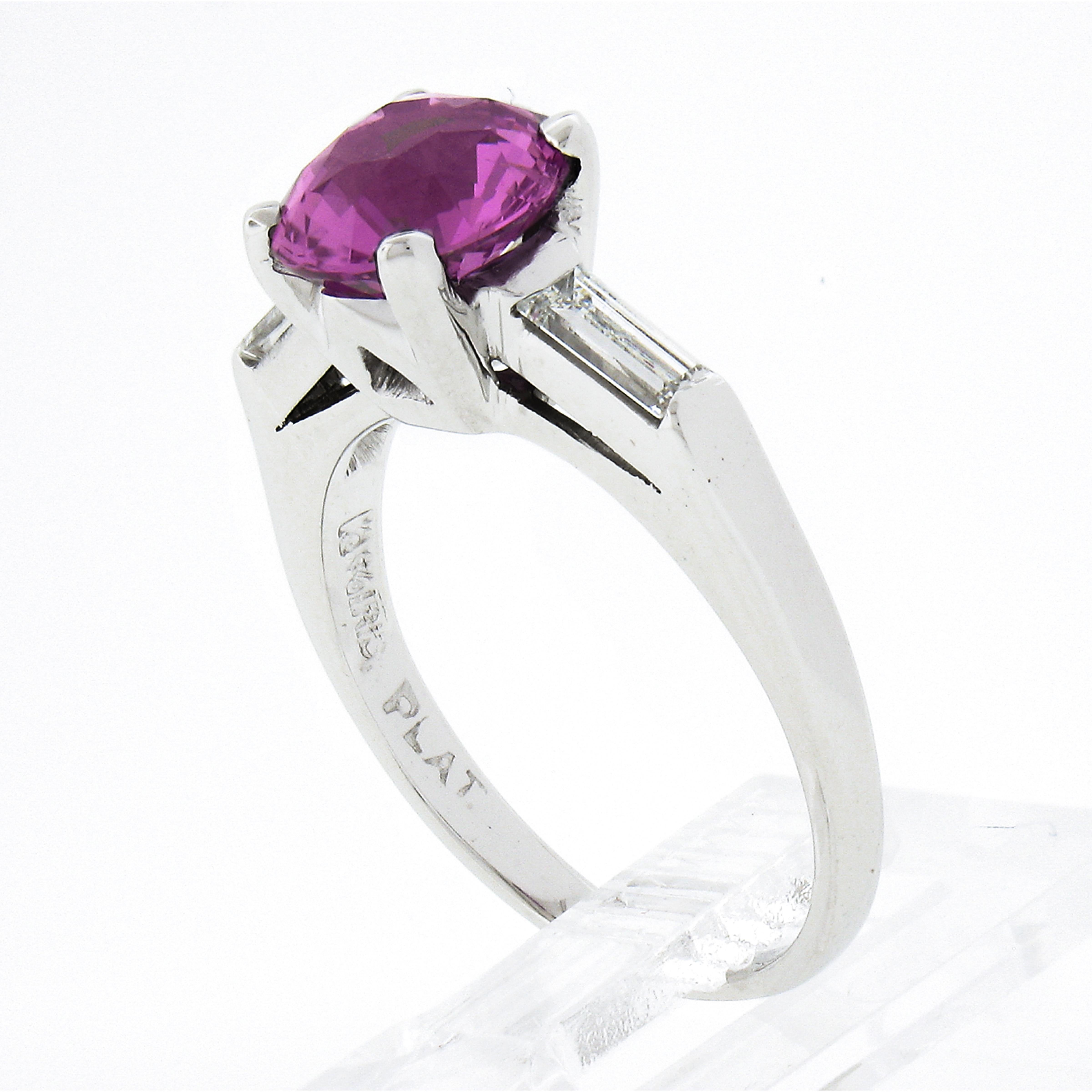 Vintage Platinum 2.51ctw GIA No Heat Round Purple-Pink Sapphire & Diamond Ring For Sale 6