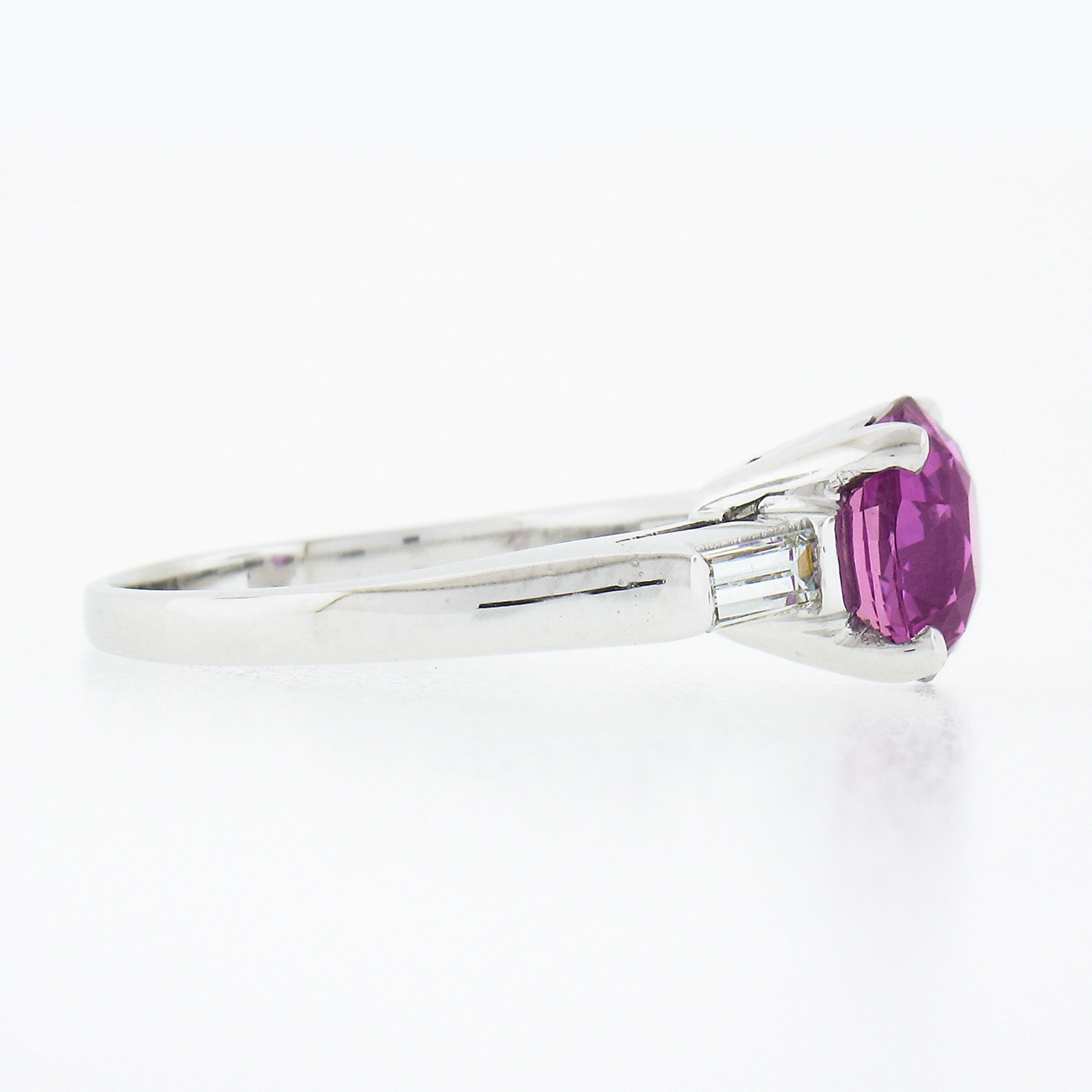 Women's Vintage Platinum 2.51ctw GIA No Heat Round Purple-Pink Sapphire & Diamond Ring