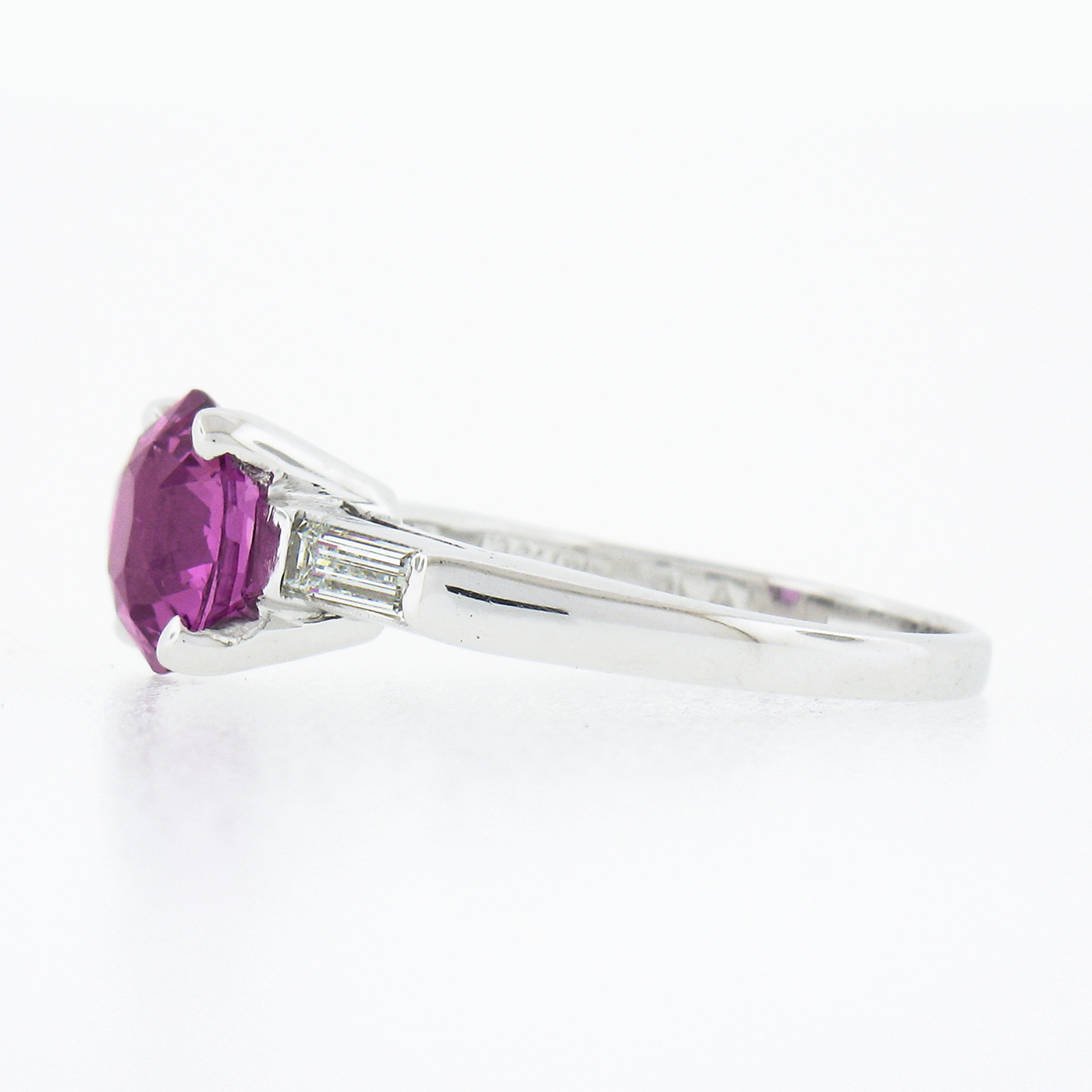 Vintage Platinum 2.51ctw GIA No Heat Round Purple-Pink Sapphire & Diamond Ring 1