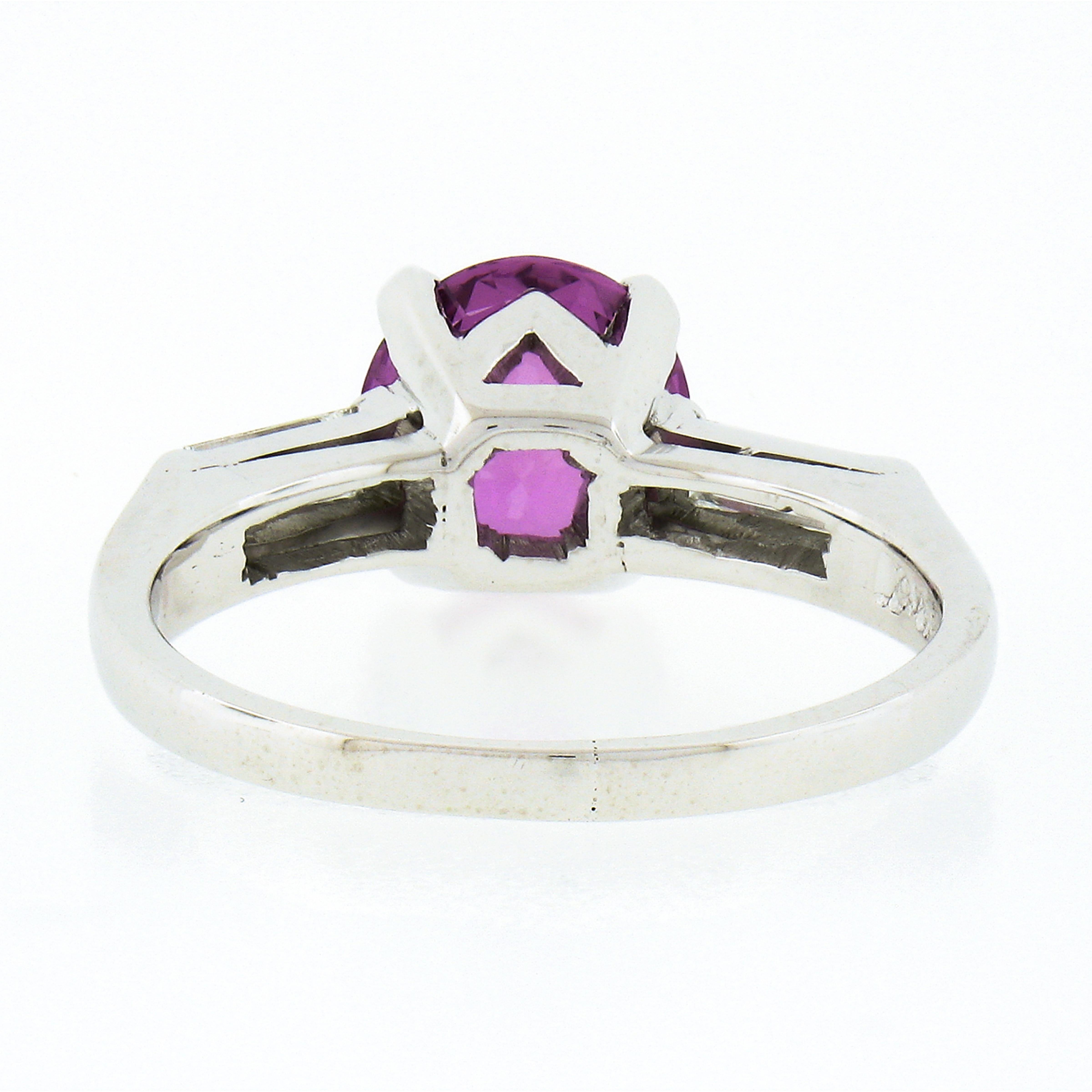 Vintage Platinum 2.51ctw GIA No Heat Round Purple-Pink Sapphire & Diamond Ring For Sale 4