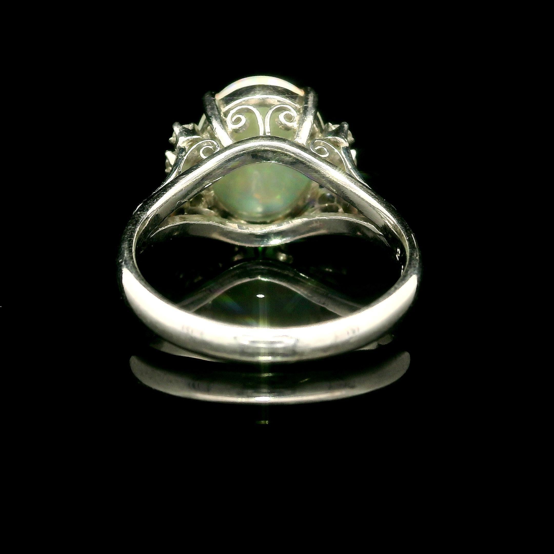 Vintage Platinum 2.51ctw Oval Opal & Diamond Accents Classic Ring For Sale 5
