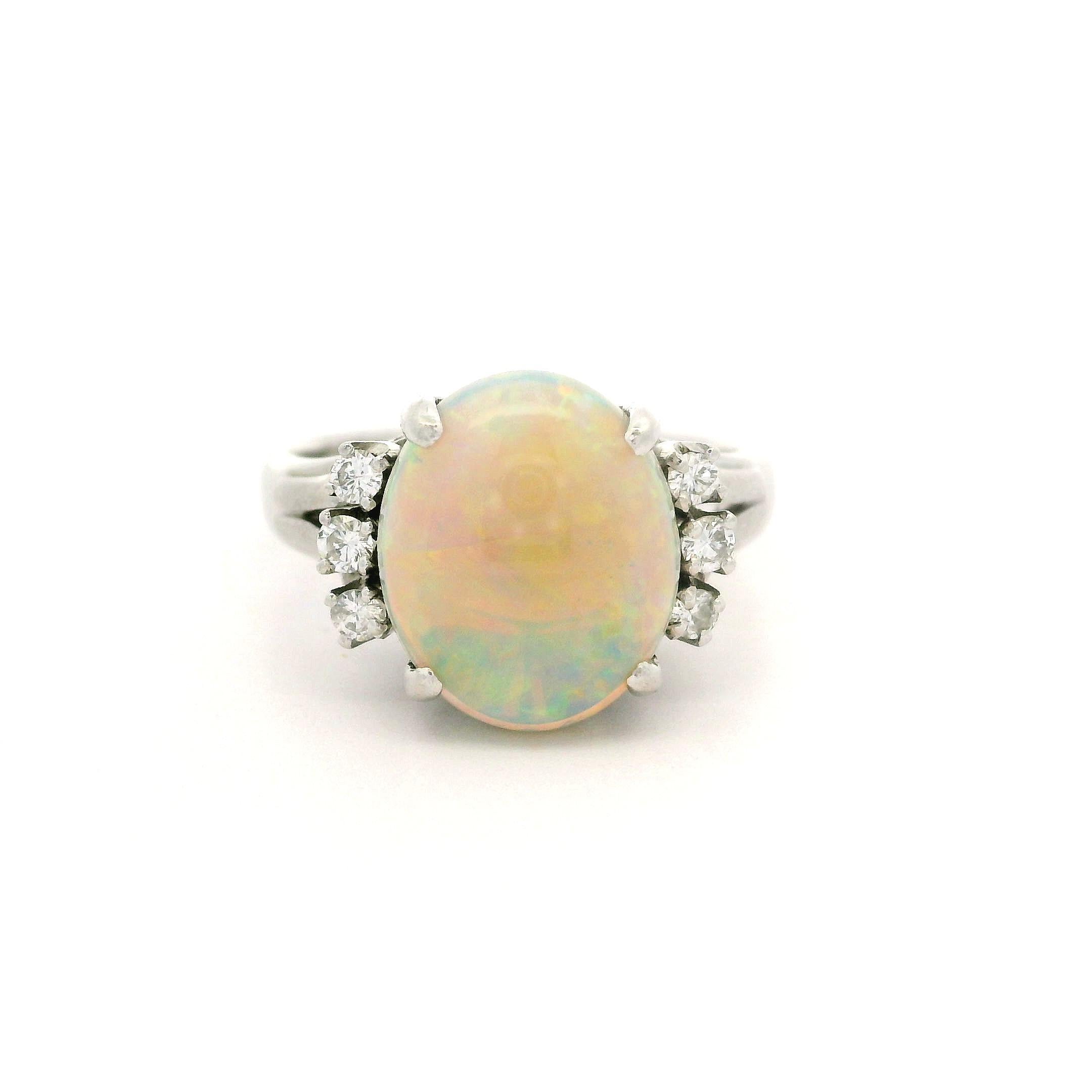 Vintage Platinum 2.51ctw Oval Opal & Diamond Accents Classic Ring For Sale 6