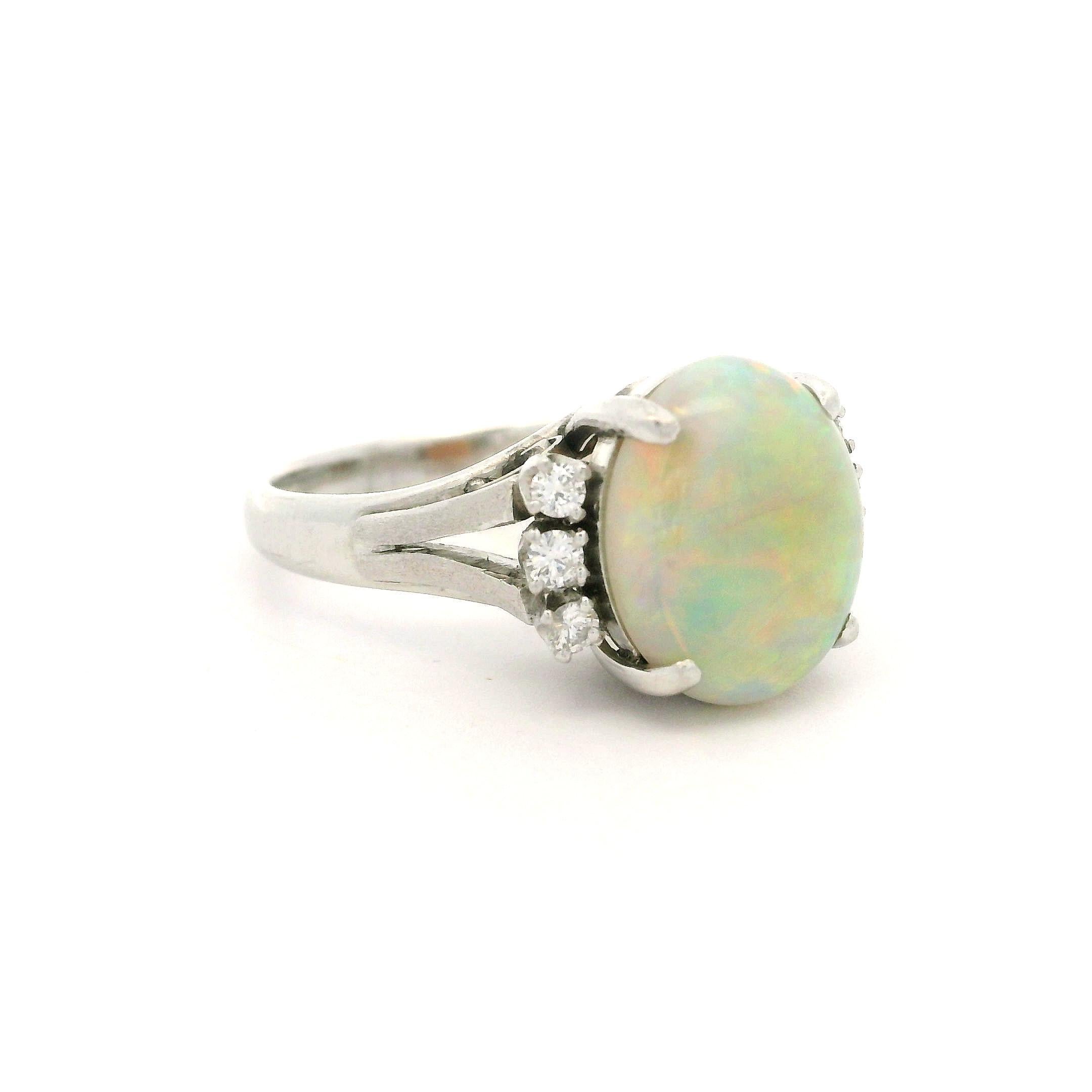 Vintage Platinum 2.51ctw Oval Opal & Diamond Accents Classic Ring For Sale 7