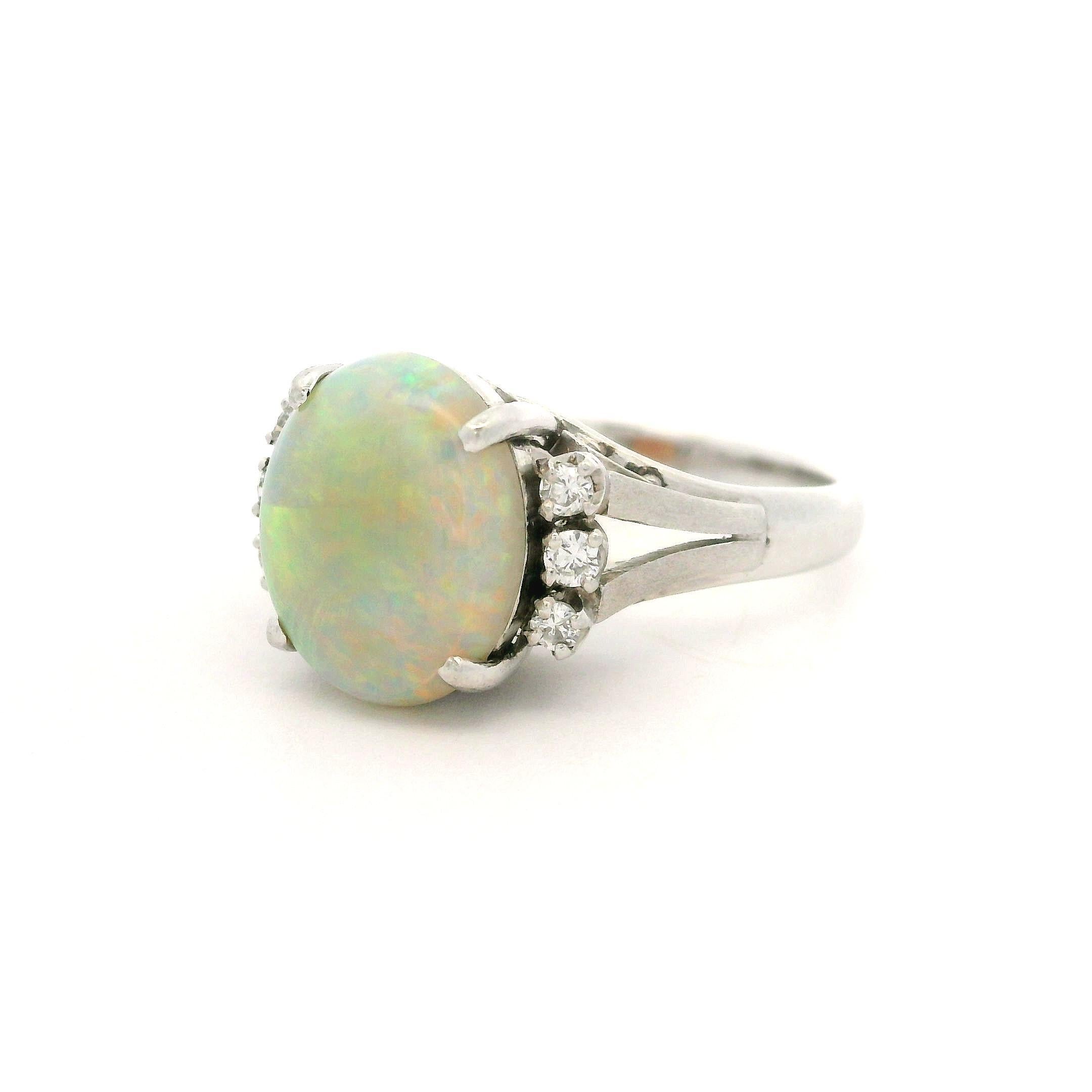 Vintage Platinum 2.51ctw Oval Opal & Diamond Accents Classic Ring For Sale 8