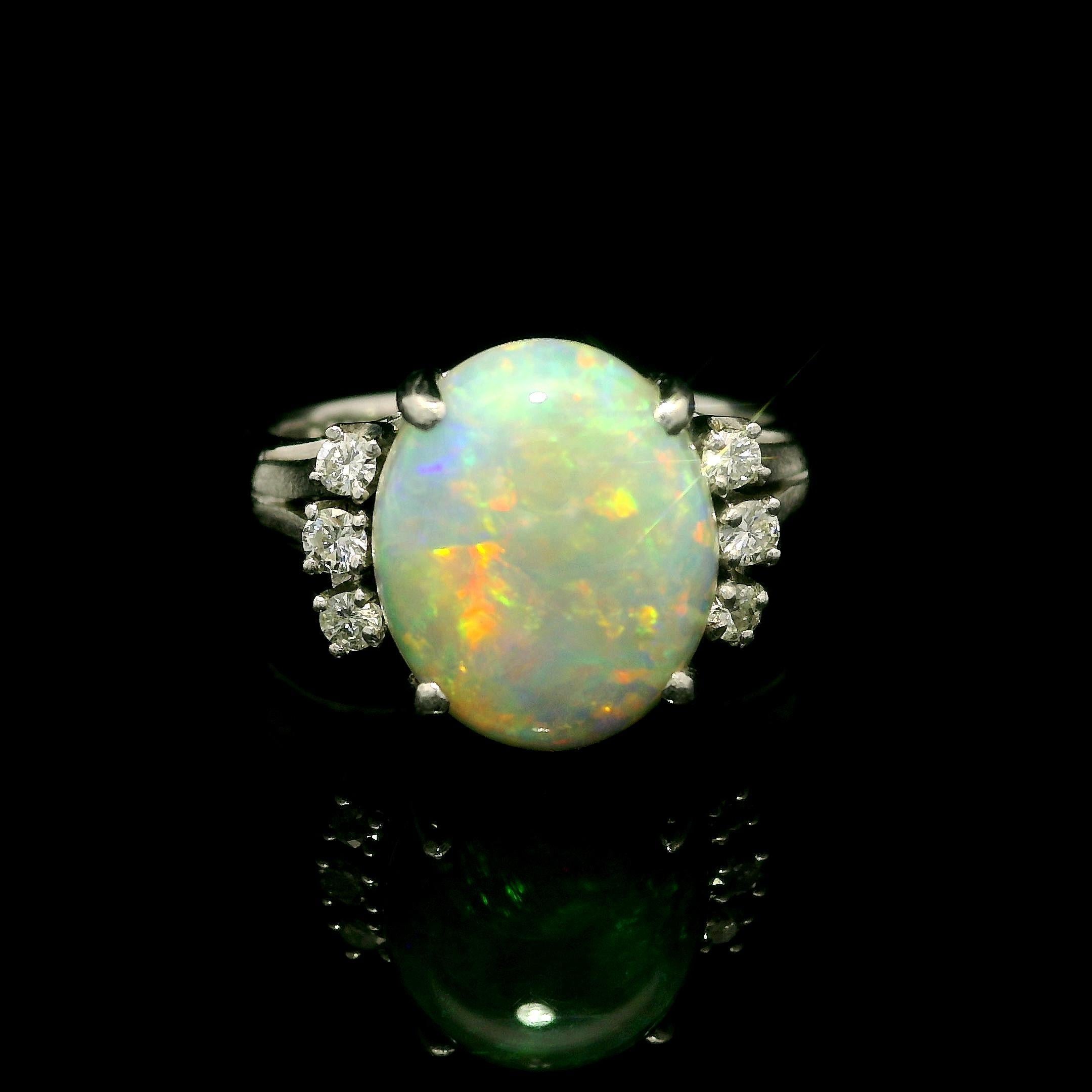 Vintage Platinum 2.51ctw Oval Opal & Diamond Accents Classic Ring For Sale 9