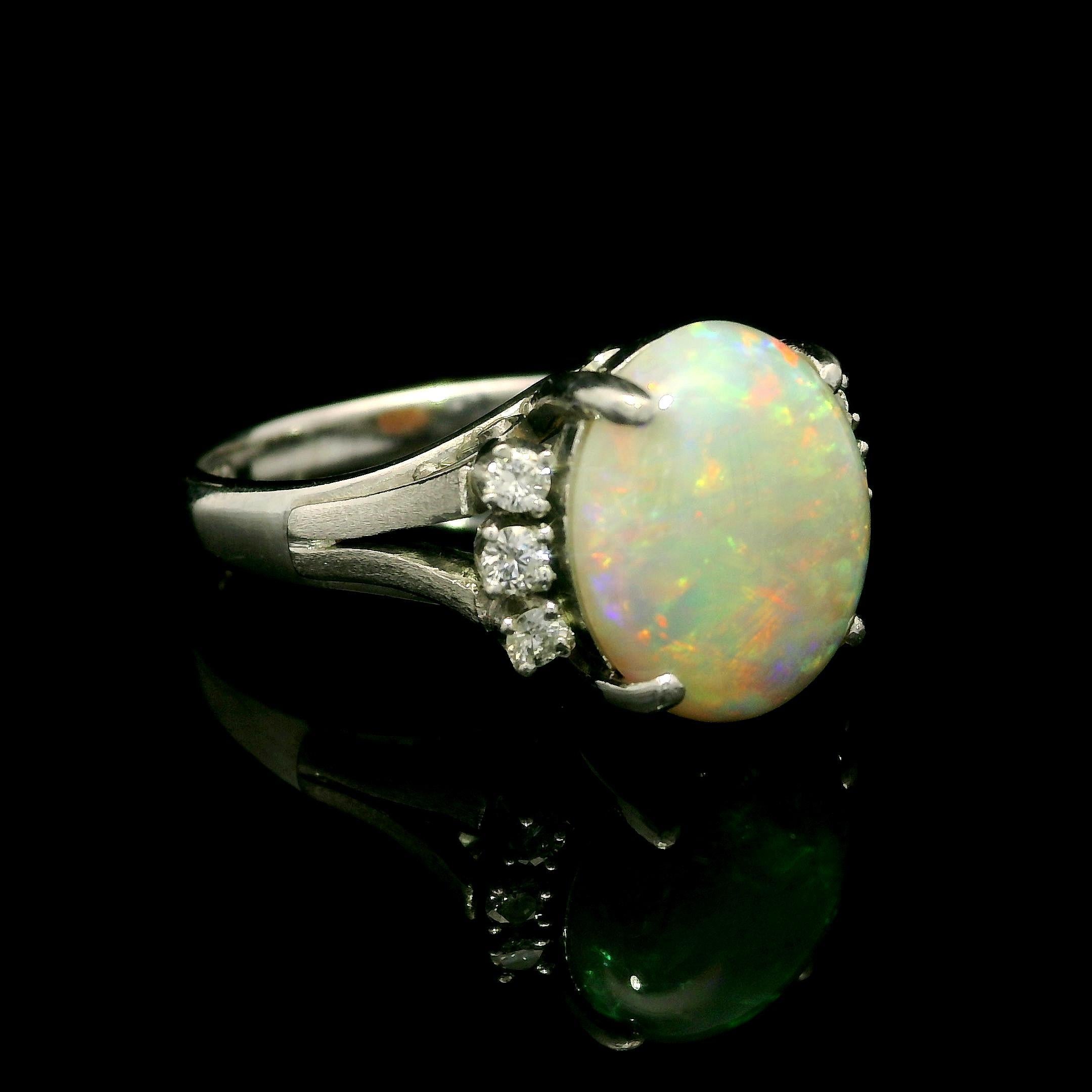 Vintage Platinum 2.51ctw Oval Opal & Diamond Accents Classic Ring For Sale 10