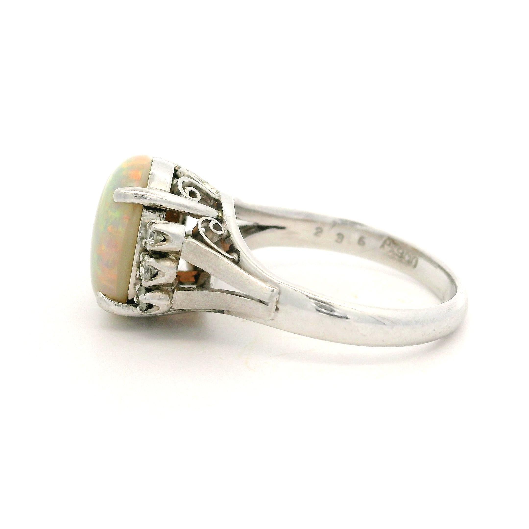 Women's Vintage Platinum 2.51ctw Oval Opal & Diamond Accents Classic Ring For Sale