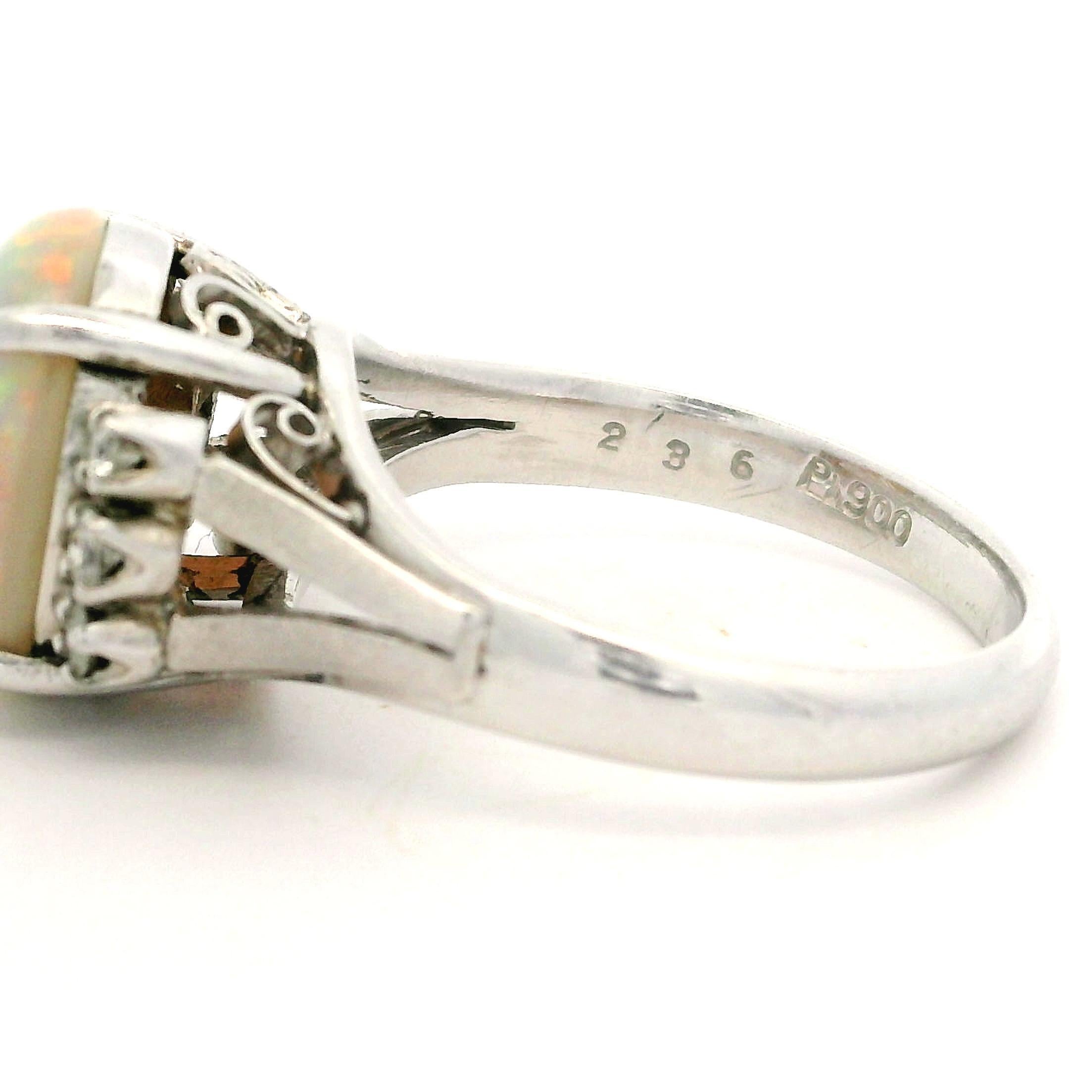 Vintage Platinum 2.51ctw Oval Opal & Diamond Accents Classic Ring For Sale 1