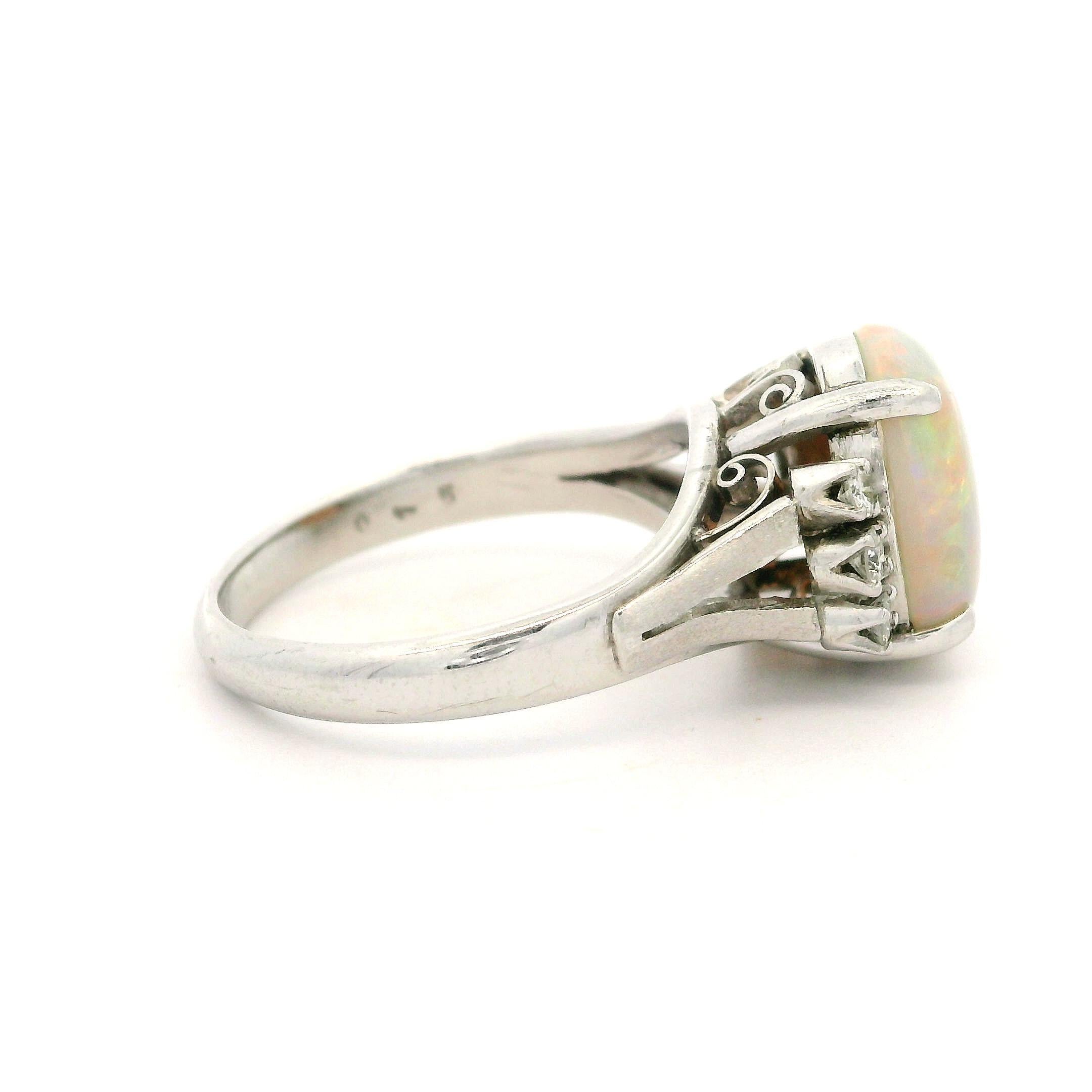 Vintage Platinum 2.51ctw Oval Opal & Diamond Accents Classic Ring For Sale 3