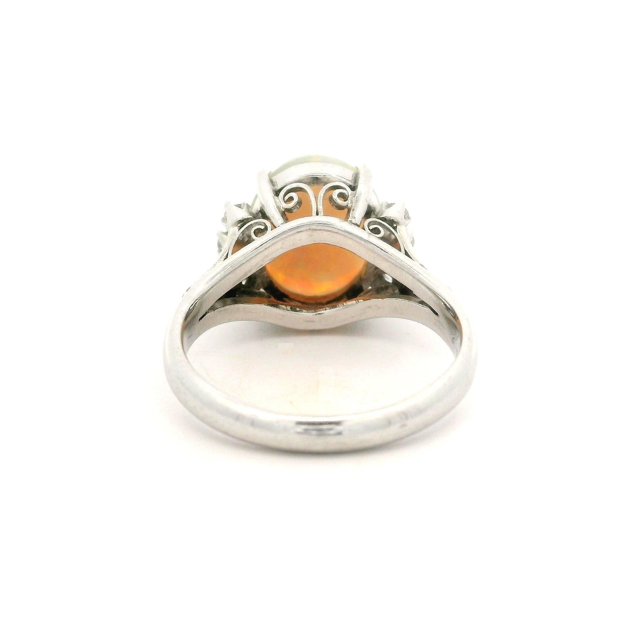 Vintage Platinum 2.51ctw Oval Opal & Diamond Accents Classic Ring For Sale 4