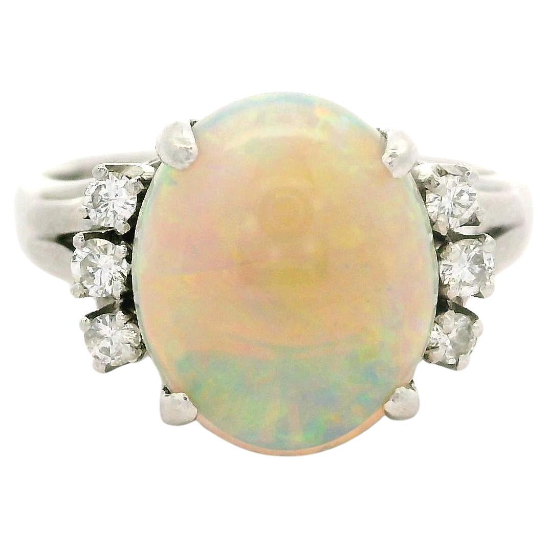 Vintage Platinum 2.51ctw Oval Opal & Diamond Accents Classic Ring