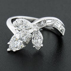 Vintage Platinum 2.53ctw GIA D/IF Marquise Floral Wrap Diamond Baguette Ring