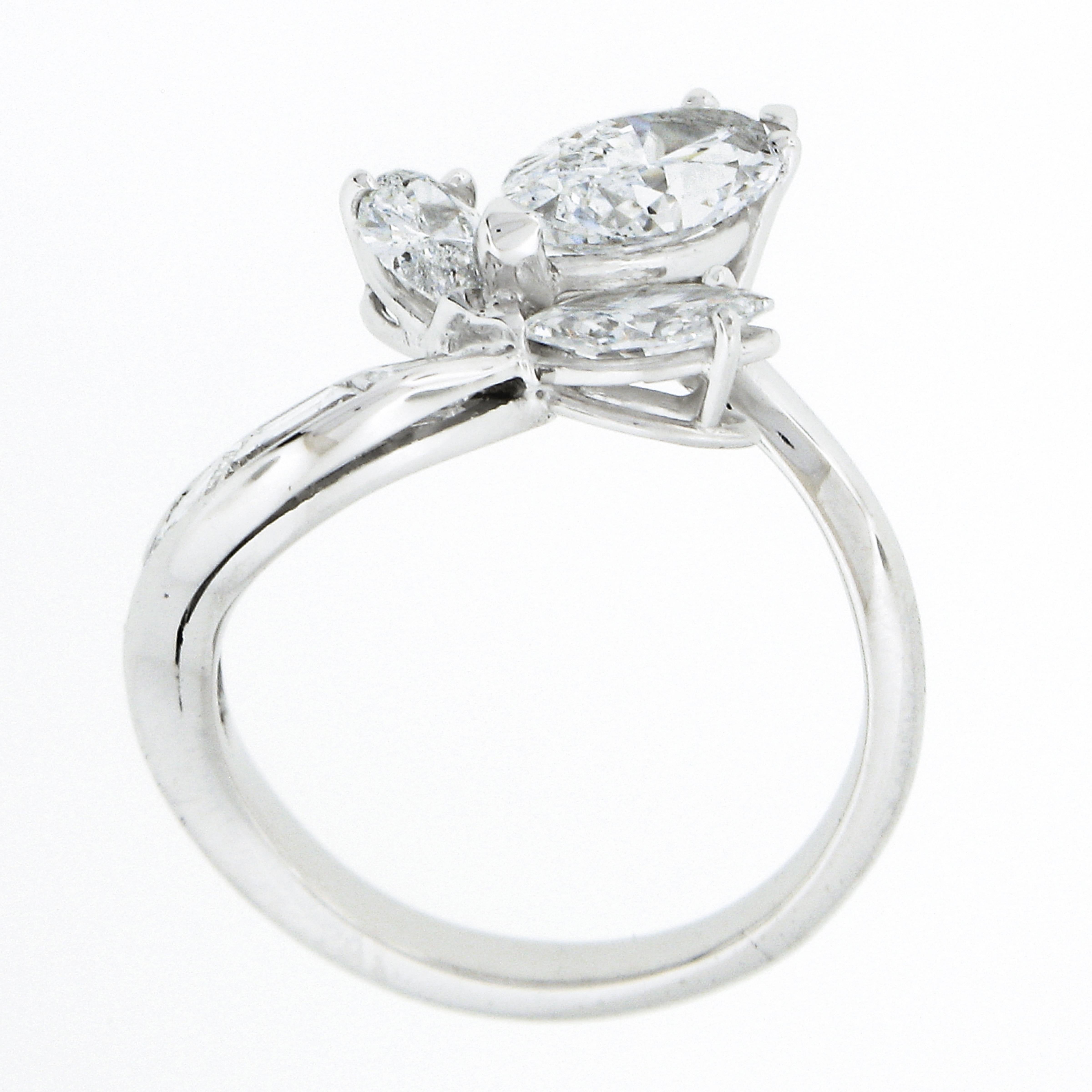 Vintage Platinum 2.53ctw GIA D/IF Marquise Floral Wrap Diamond Baguette Ring In Excellent Condition For Sale In Montclair, NJ
