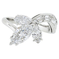 Vintage Platinum 2.53ctw GIA D/IF Marquise Floral Wrap Diamond Baguette Ring
